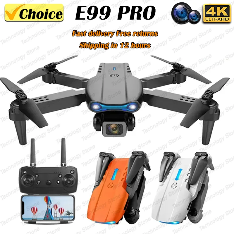 Mini Foldable RC Quadcopter E99 K3 Pro - Dual Camera Aerial Drone with 4K HD, Hold Mode & LED Lights | WIFI Remote Control Toy