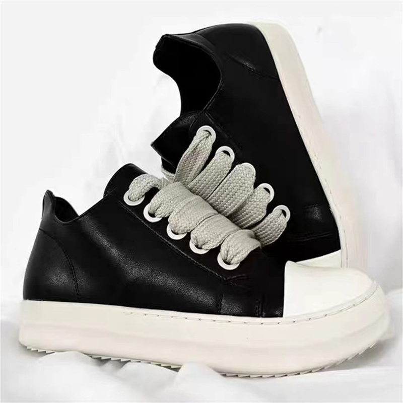 Men's Women Platform Sneakers Black Leather Zipper Lace Up Casual Shoes Thick Bottom Sneakers Large Size Chaussure Femme 2025