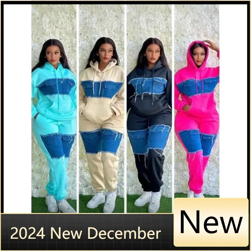 2 Piece Women Set Dashiki African Clothes Spring Autumn New Fashion Long Sleeve Denim Top And Pants Suit Party Matching Sets