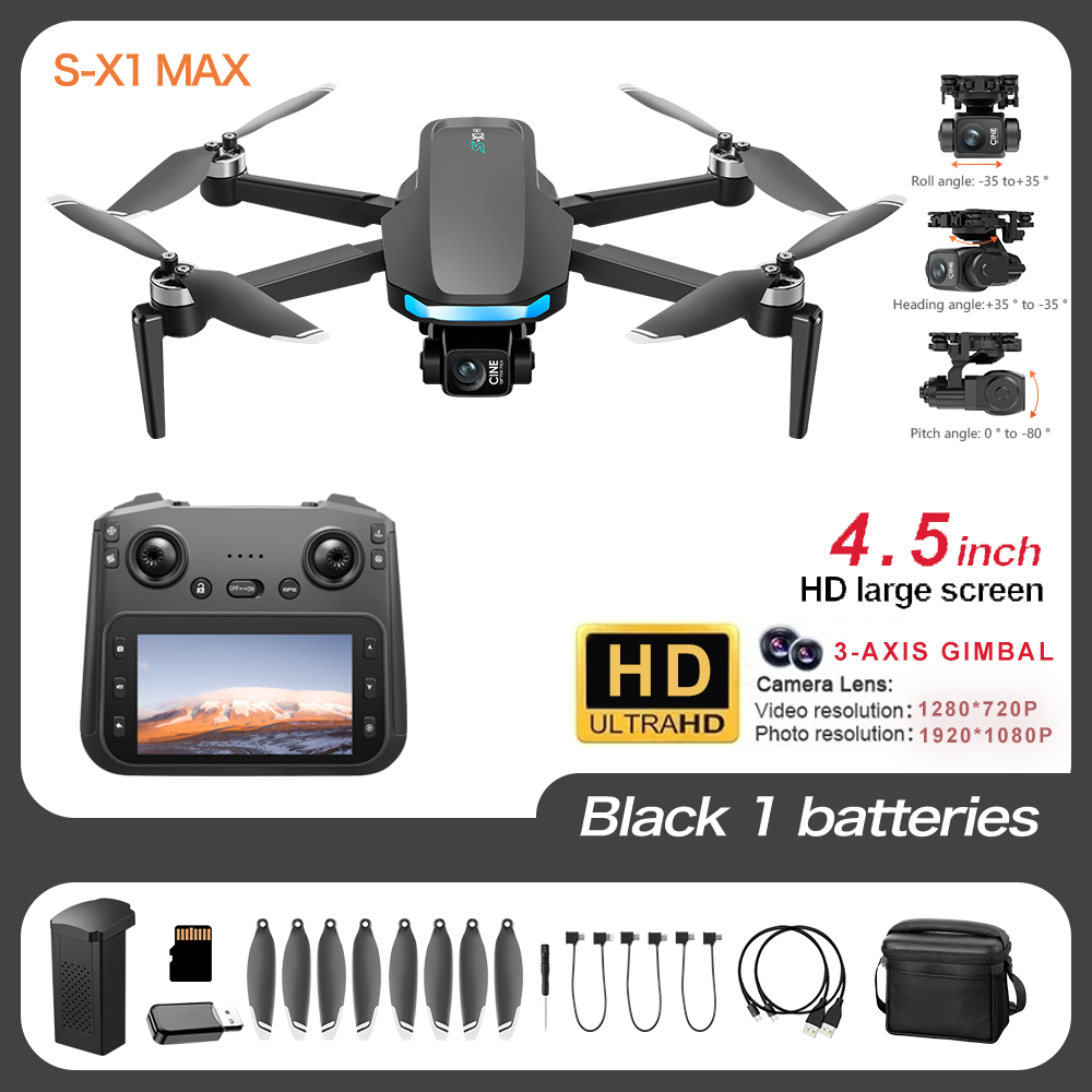 S-X1 MAX GPS Drone 4K Professional HD Camera 3-Axis Gimbal 5G Digital image transmission Large Screen FPV Dron RC Quadcopter 5KM