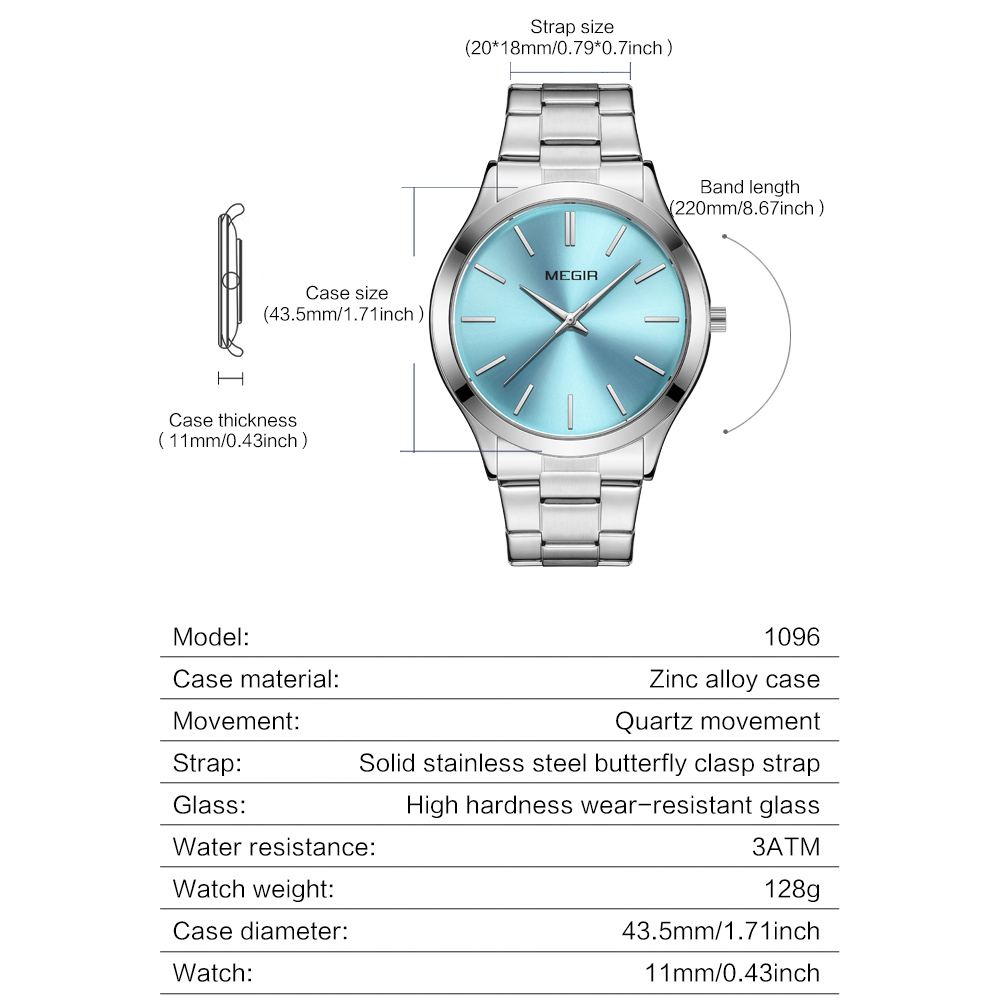 MEGIR Luxury Simple Quartz Men's Watch Business Stainless Steel Bracelet Luminous Watches Man High-Quality Clock reloj hombre