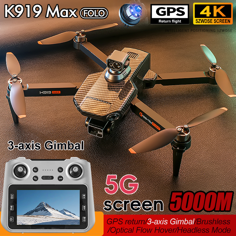 K919 MAX GPS Drone Professional 4K HD Camera 3-Axis Gimbal Obstacle Avoidance Brushless 5G WIFI Large Screen RC Quadcopter Toys