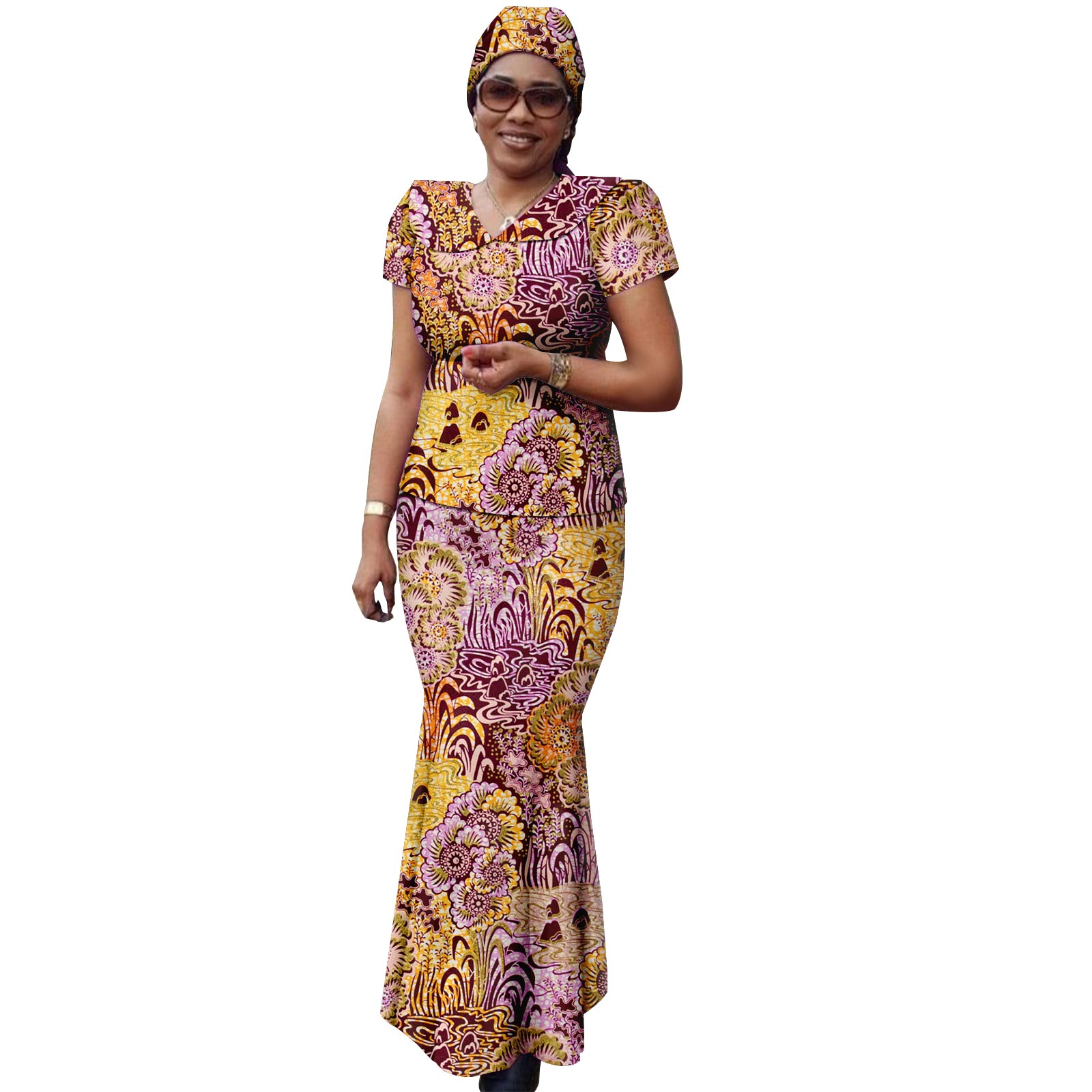 African Women Set Ankara Print Traditional Doll Collar Top and Skirts Match Headscarf Bazin Riche Dashiki Lady Outfits Y2326003