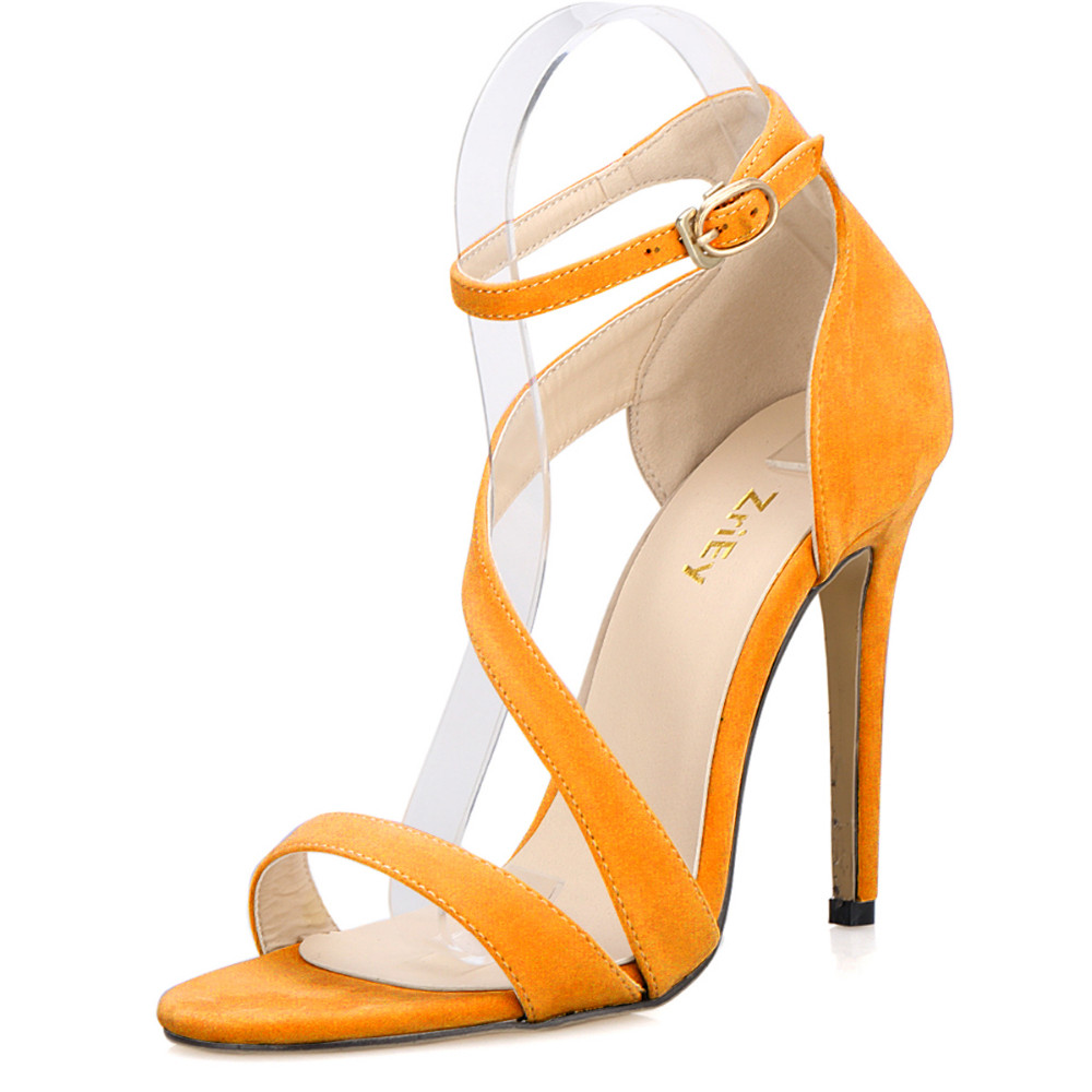 2025 New Women Sandals Sexy Open Toe Ankle Straps High Heels Stilettos Suede Wedding Shoes 11CM Thin  Sandalias 102-8VE