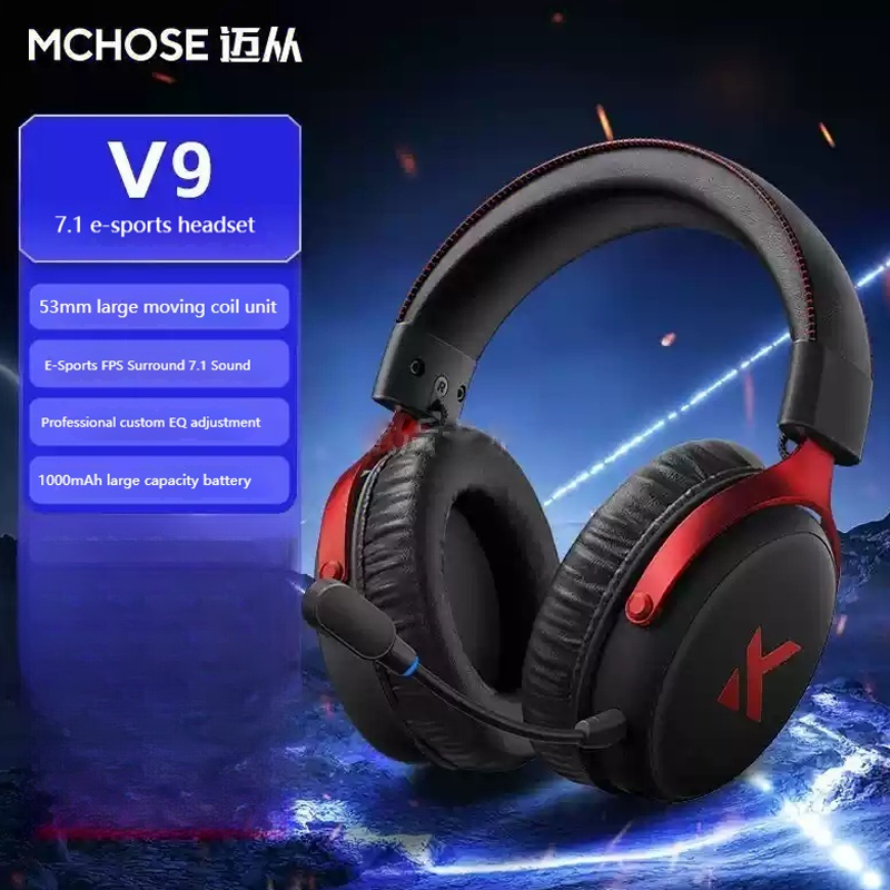 MCHOSE V9 Pro E-Sports Headphone Tri-Mode Game Bluetooth Computer Microphone Wireless Usb 7.1 Channel Surround Sound Headphone