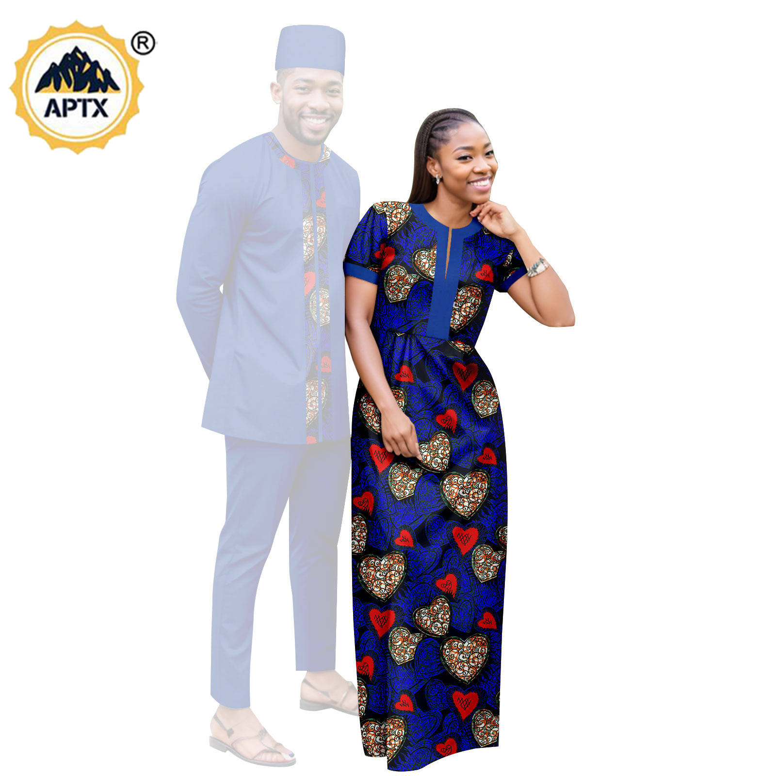 Dashiki African Clothes Print Long Dresses for Women Matching Couple Outfits Bazin Riche Men Hat Top Tee and Pant Sets Y23C119