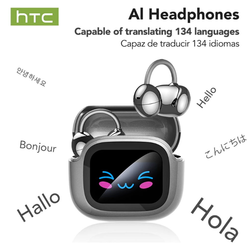HTC NE32 Bluetooth V6.0 Ear Clip Earphones LCD Touch Screen AI Translator Earbuds Noise Reduction Wireless Sports Headphones