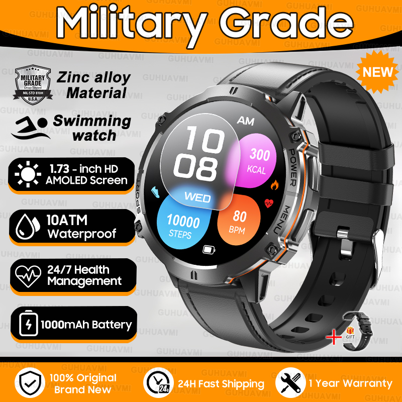 2025 New T-Rex3 1000mAh Battery Sports SmartWatch 1.73" AMOLED Screen 10ATM Waterproof Compass Altimeter Military Smartwatch Men