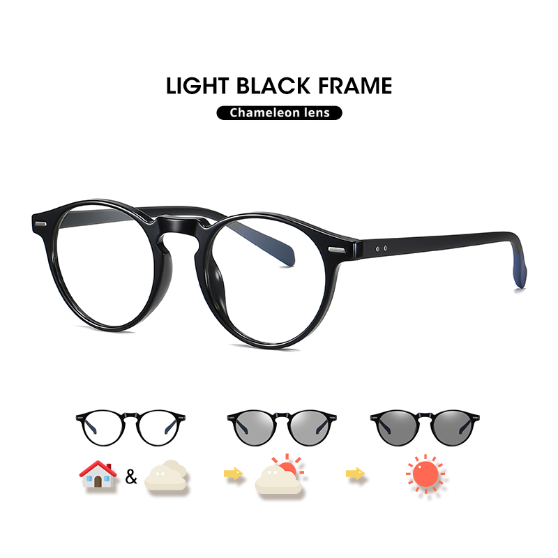 LIOUMO Round Glasses For Computer Anti-Blue Blocking Eyeglasses Men Women Change Color Lenses Photochromic Eyewear