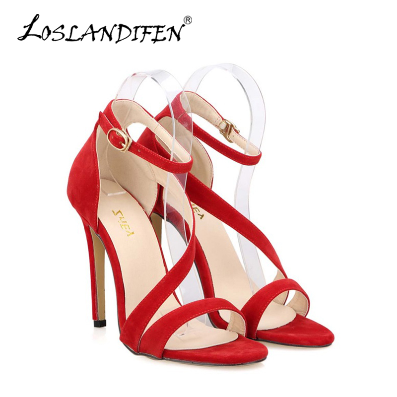 2025 New Women Sandals Sexy Open Toe Ankle Straps High Heels Stilettos Suede Wedding Shoes 11CM Thin  Sandalias 102-8VE