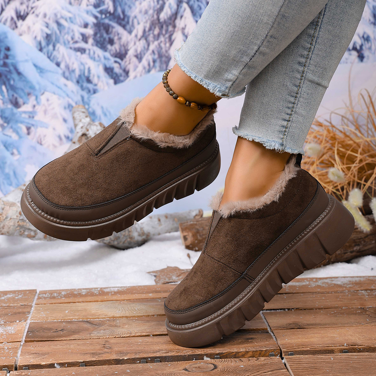 2025 Winter New Thickened Anti-slip and Durable Women's Cotton Shoes with Fleece Lining Warm and Comfortable Free Shipping
