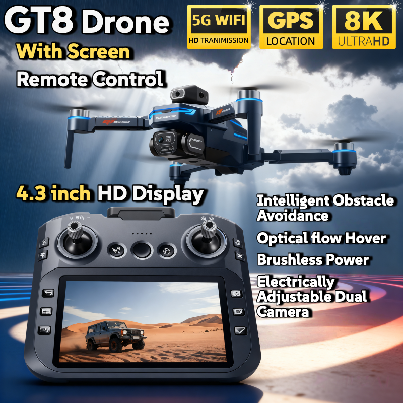 HOT For Xiaomi GT8 Drone 4K Professional Dual Camera FPV GPS Brushless Motor Optical Flow Hovering Folding Quadcopter 8K RC Dron