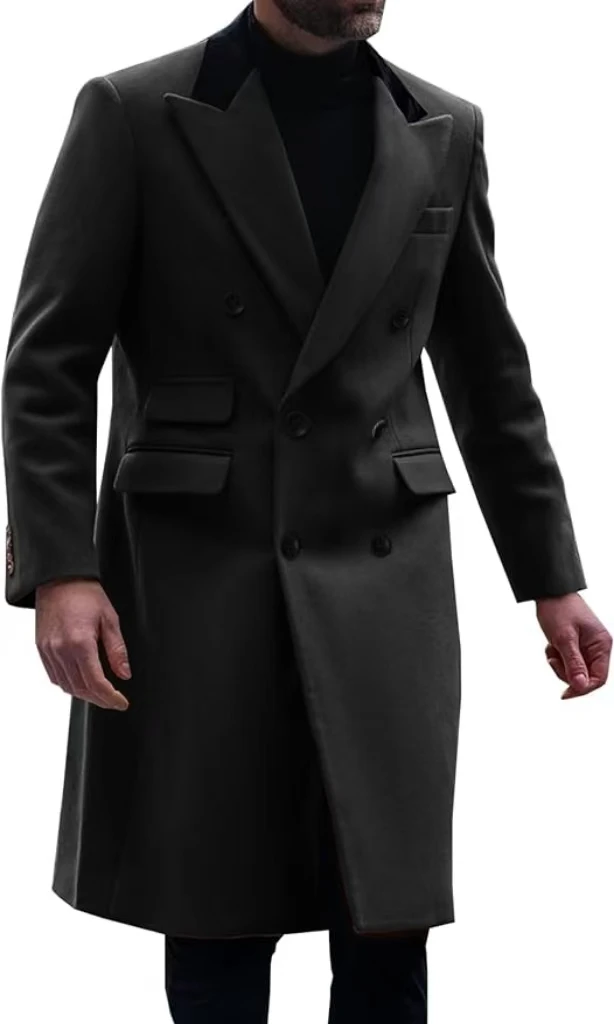 Fashion High Quality Customized Tuxedo Suit for Men Peak Lapel Trench Coat Double Breasted Winter Jacket for Banquet Business