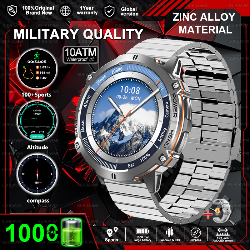 2025New T-Rex 3 GPS SmartWatch 1000mAh Battery AMOLED HD Men 10ATM&IP69K Waterproof Outdoor Fitness Military Call smart bracelet