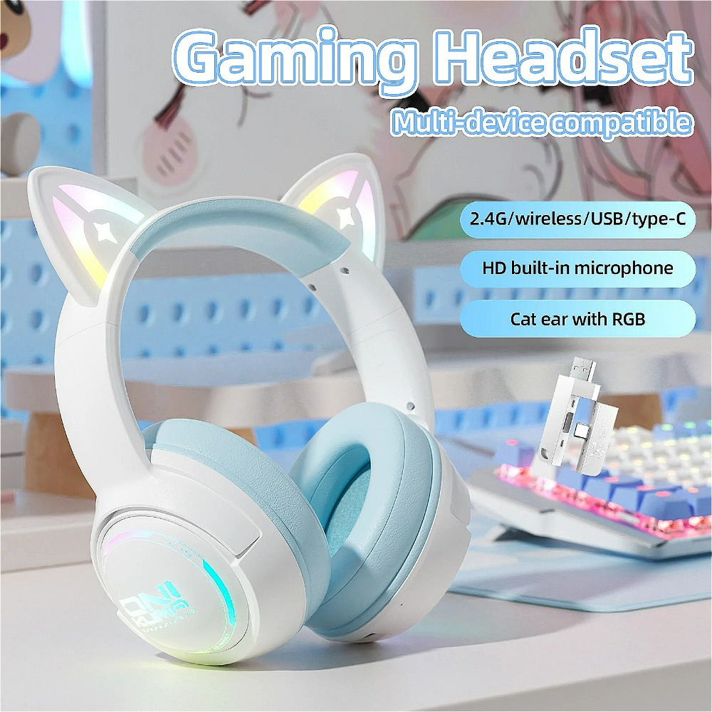 NEW ONIKUMA Headset Gaming Wireless Headphones Bluetooth RGB Lighting Original Cat's Ears Wired Earphones for Pc Mac GT838