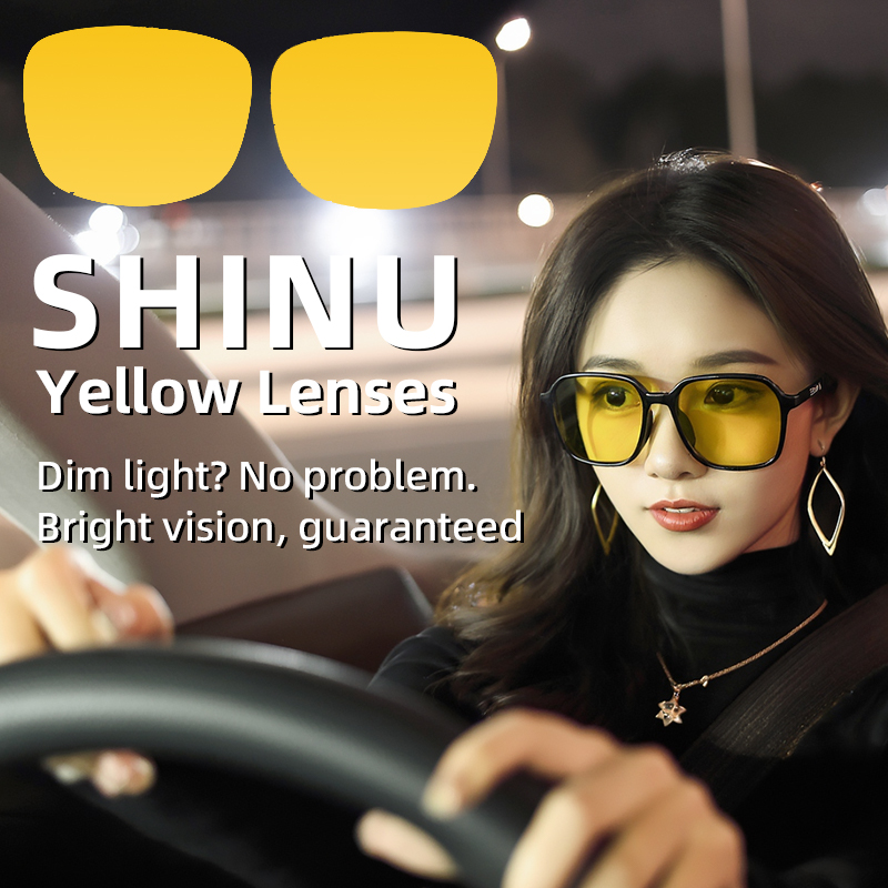 SHINU Myopia Night Vision Glasses Man Night Driving Glasses Women 80% Blocking Blue Light Lenses for Office Working TR90 Eyewear
