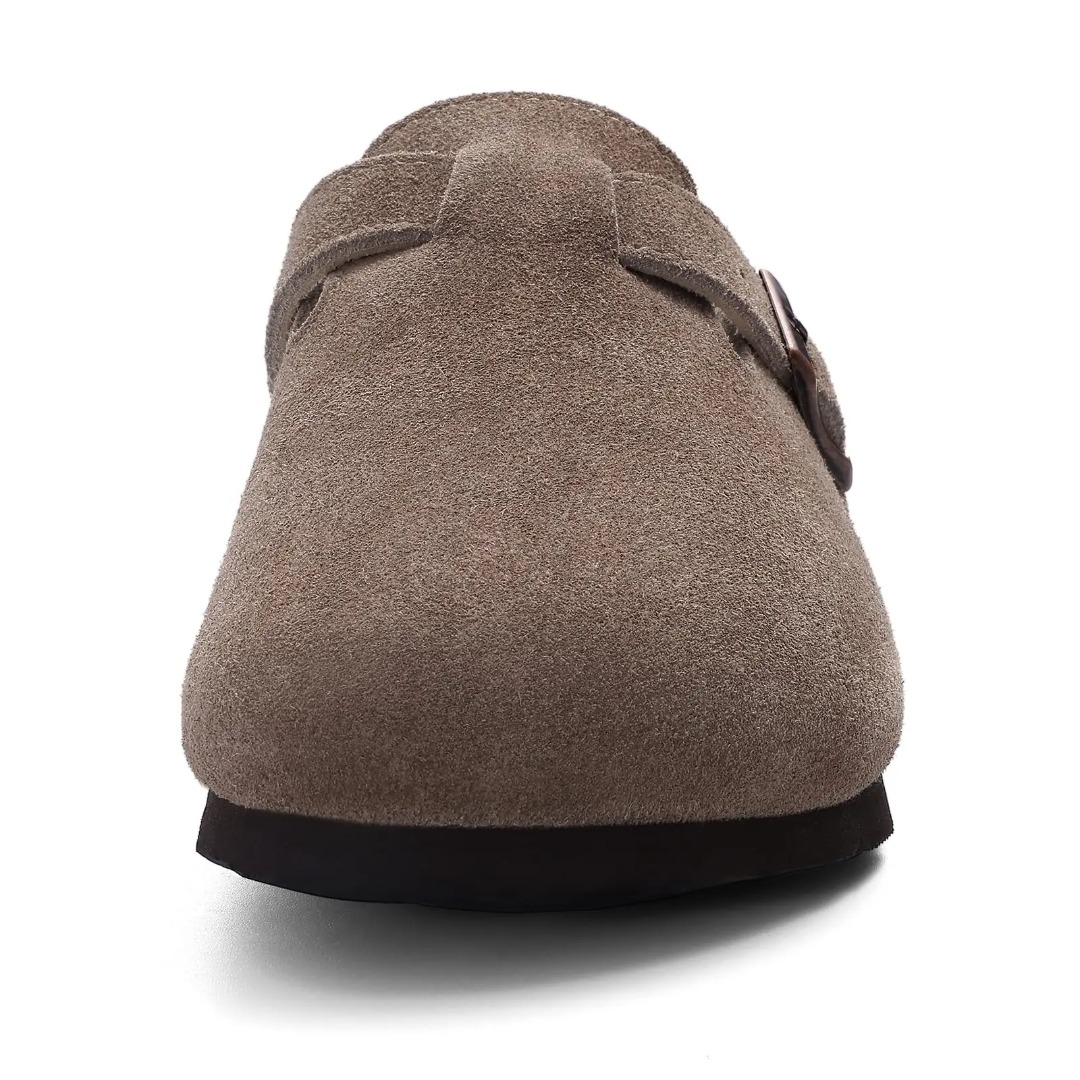 Men's and women's suede clogs, leather mules, cork soles, and cowhide Birkenstocks