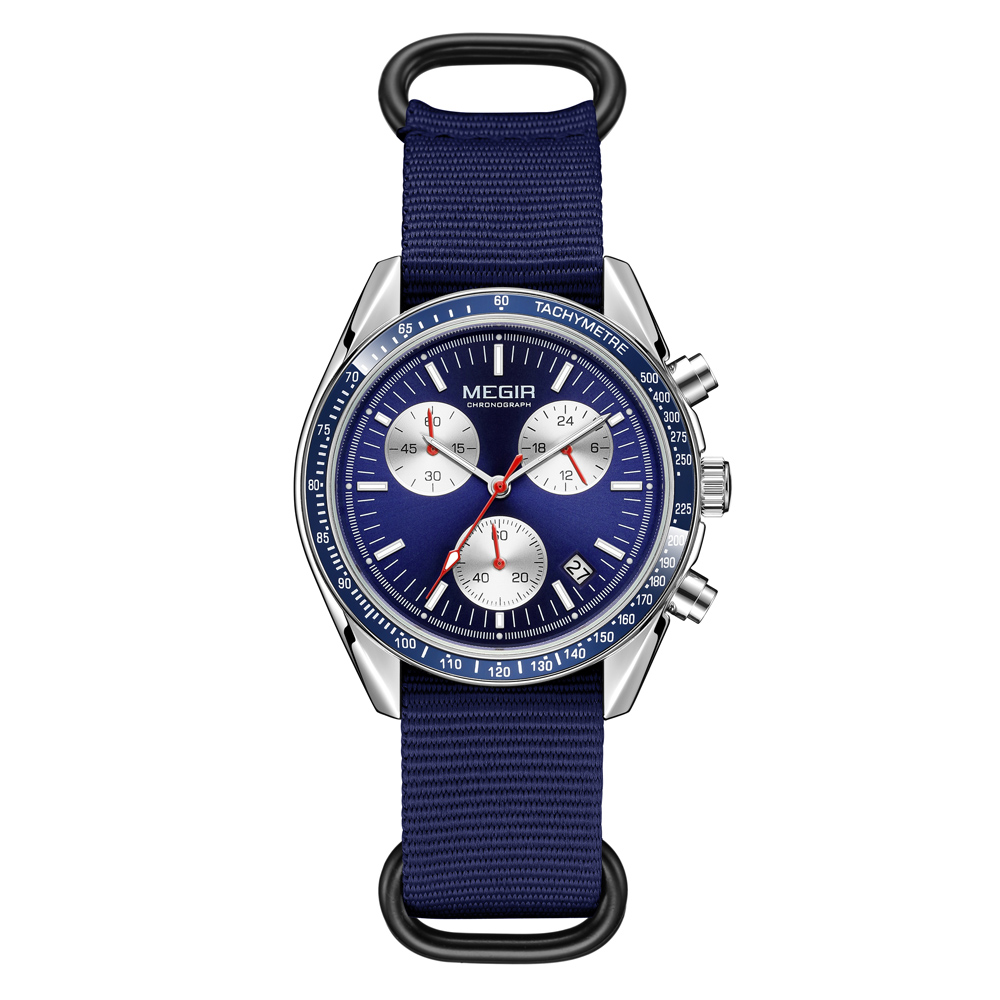 MEGIR Quartz Chronograph Watches Men Waterproof Sport Wristwatch Men's with Fashion Nylon Strap Luminous Pointers Date Male Gift
