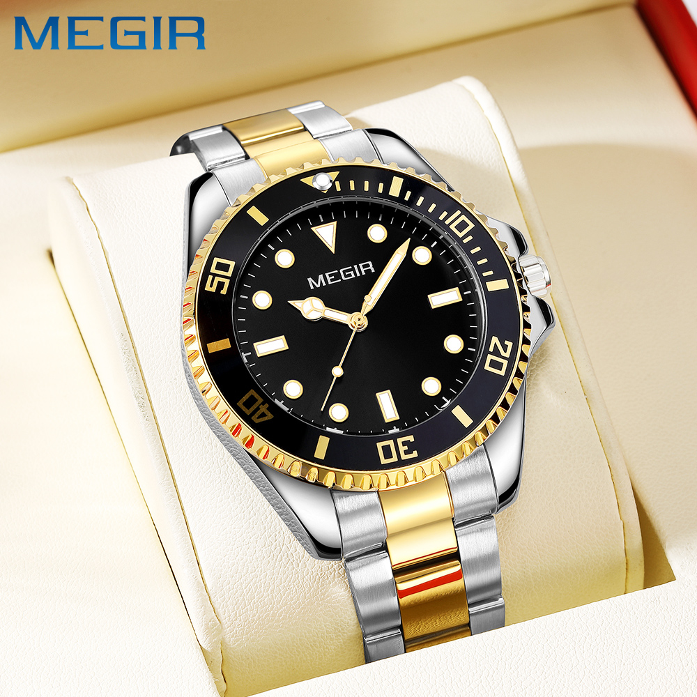 MEGIR Brand Fashion Men's Quartz Watch Steel Strap Display Calendar Watches Classic Man Luxury Waterproof Wristwatch Clock