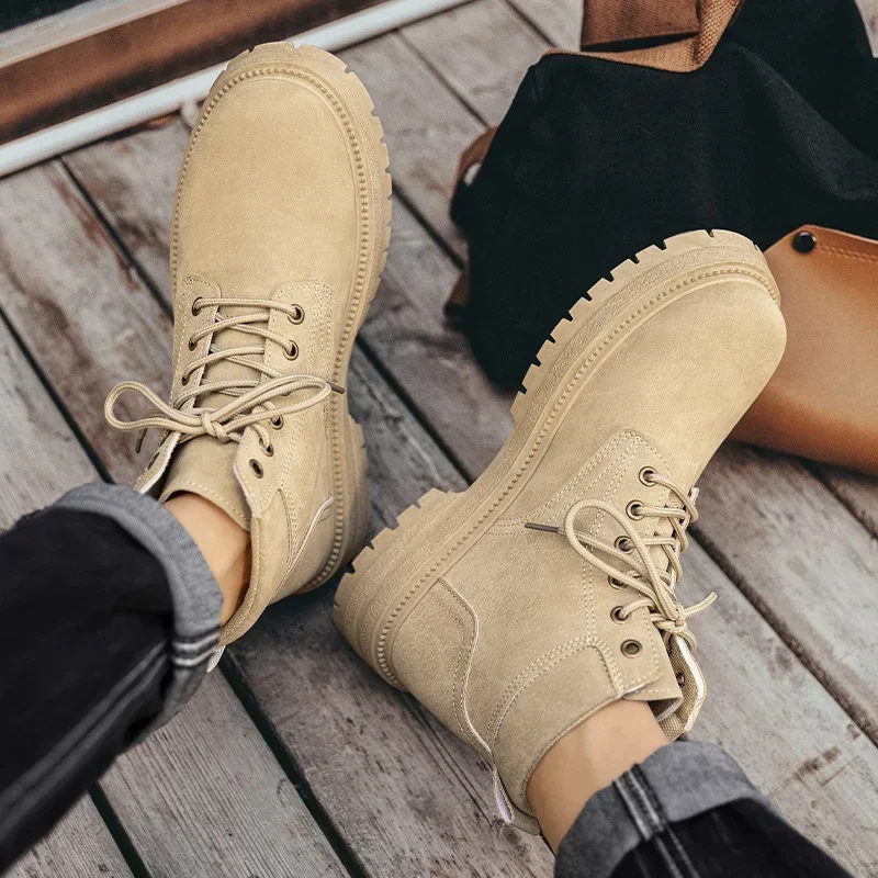 2025 Men's Vintage Suede Ankle Boots Autumn Combat Boots Fashion Lace Up Winter Outdoor Warm Leisure Shoes Lace Up Botas