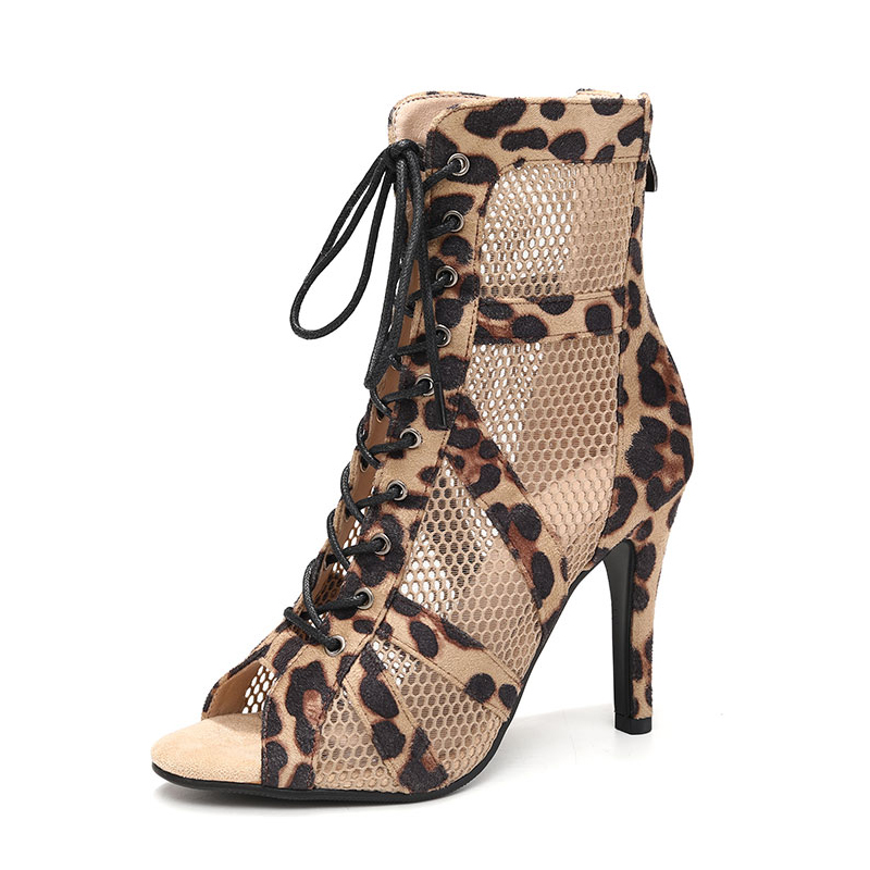 Women Latin Dance Shoes Black Boots High-Top High Heels Salsa Sandals Mesh Tango Boots Ladies Woman Party Ballroom Dance Shoes