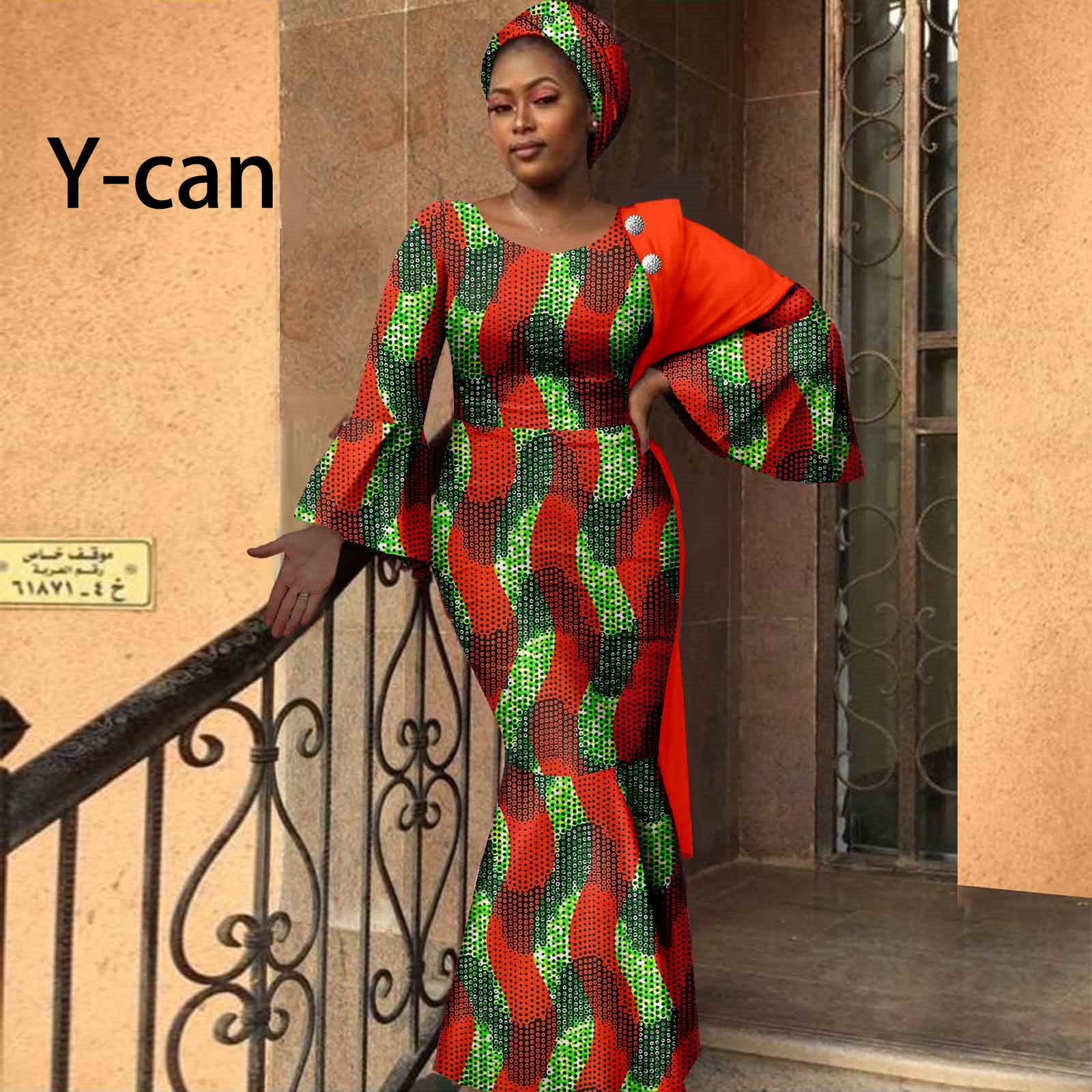 African Women Dresses Dashiki Ankara Print Slim Long Dress with Headwrap Bazin Riche Ladies Outftis Party Vestidos Y2225023