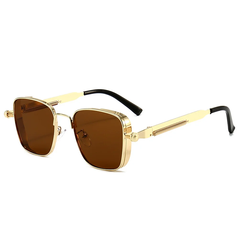 Men Driving Sunglasses Vintage Steampunk Square Sunglasses Metal Frame with Spring Hinges Women Eyepiece Trendy Driver Glasses