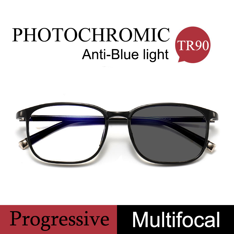 TR90 Round Photochromic Multi-focal Reading Glasses Men Fashion Progressive Anti Blue Ray Presbyopic Glasses Eyeglass