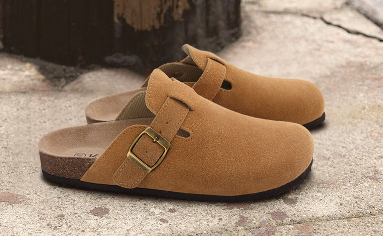 Crestar Women's Clogs Mules Cork Clogs Slippers Men Outdoor Mules Suede Clogs Shoes with Arch Support Mule Leather Clogs Sandal
