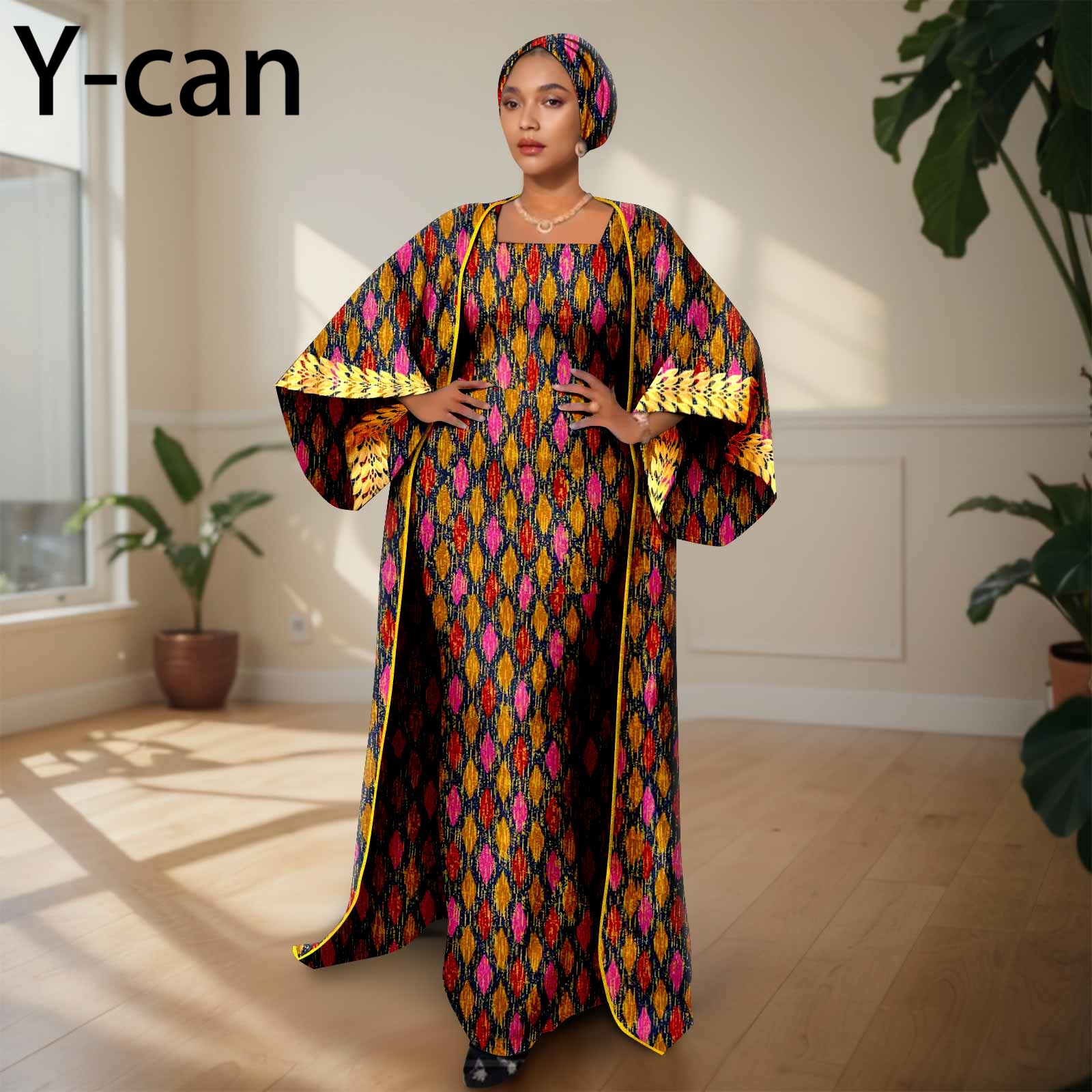 African Clothing for Women Female Suit Set Long Coat and Sleeveless Dress With Headscarf for Lady Traditional Outfits 2426029