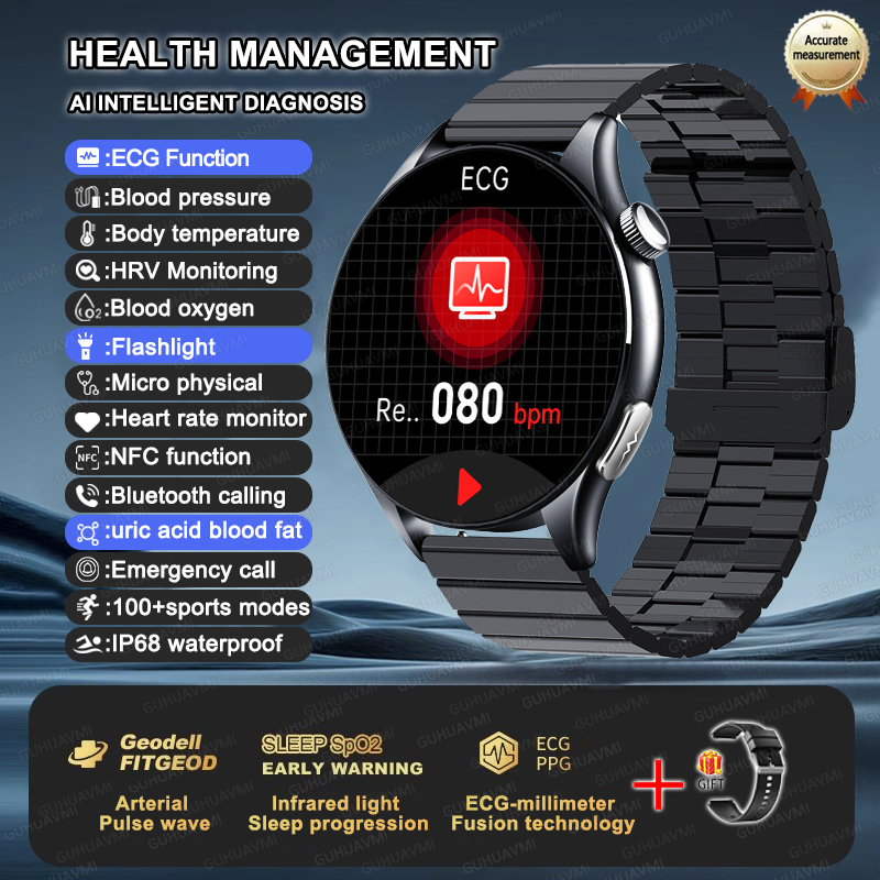 2025 New NFC  Health MonitorUric Acid Blood Pressure Blood oxygen Body Analysis Smart Watch ECG+PPG Clock Smartwatch Men lady
