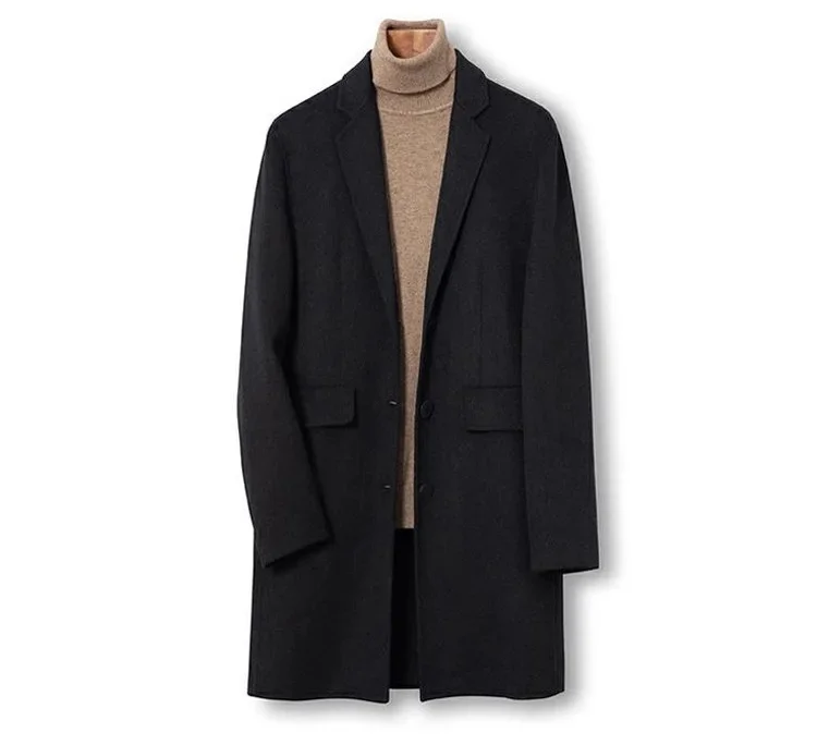 Men's British Style Double-Breasted Wool Coat Luxury Warm Trench Business Ceremony Coat for Men