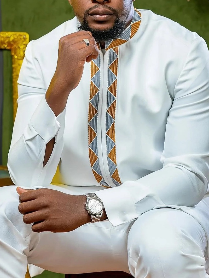 2 Piece Dashiki African Clothes Men Autumn Fashion African Men Long Sleeve Polyester Top Long Pant Matching Sets Africa Clothing