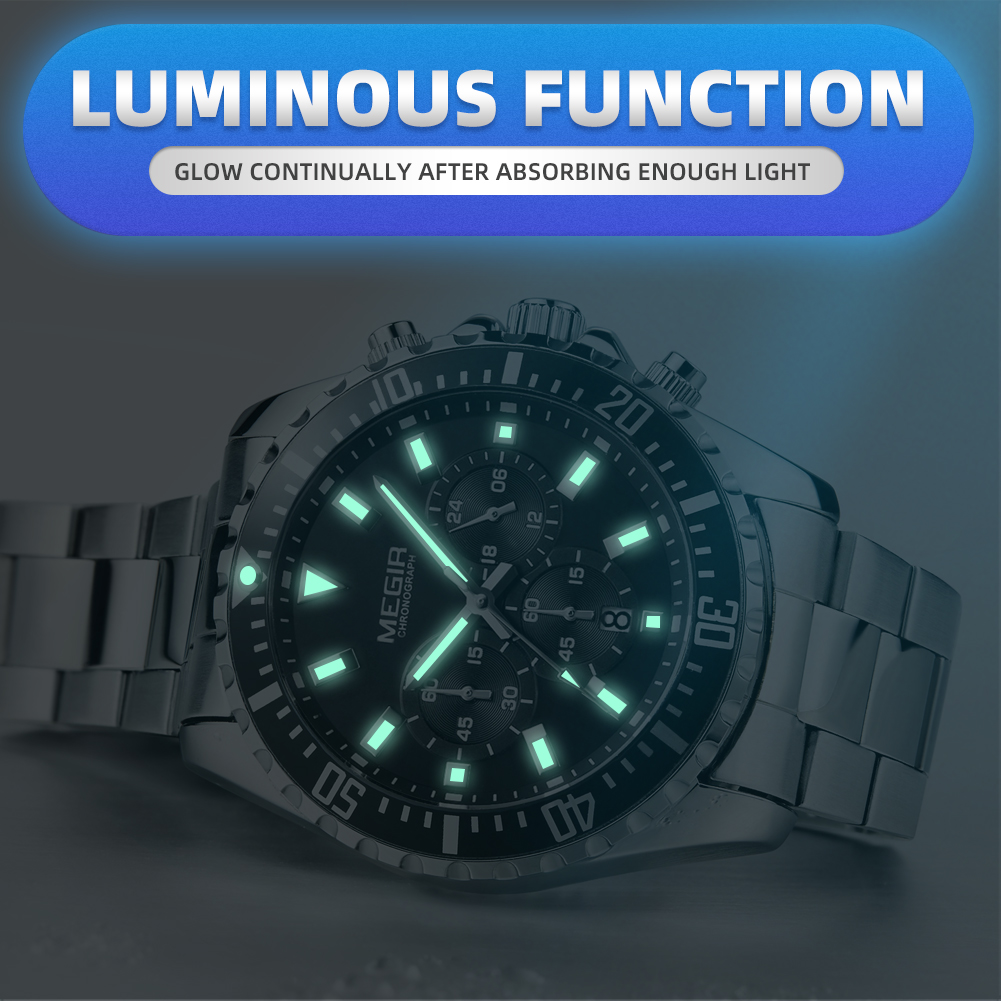 MEGIR Original Luxury Men Business Quartz Watches Stainless Steel Chronograph Military Wristwatch Clock Relogio Masculino 2064