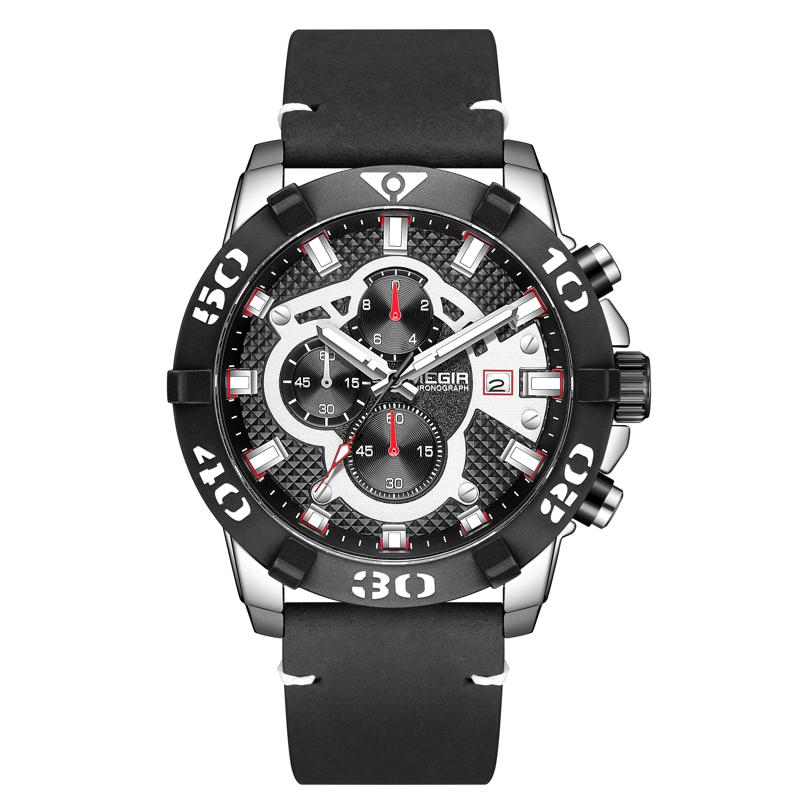 MEGIR Luxury Leather Strap Men Quartz Watches Chronograph Waterproof Luminous Date Sports Military Wristwatch Clock Reloj Hombre