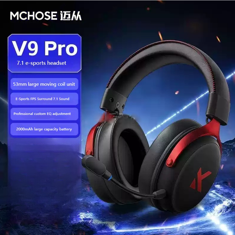 MCHOSE V9 Pro E-Sports Headphone Tri-Mode Game Bluetooth Computer Microphone Wireless Usb 7.1 Channel Surround Sound Headphone