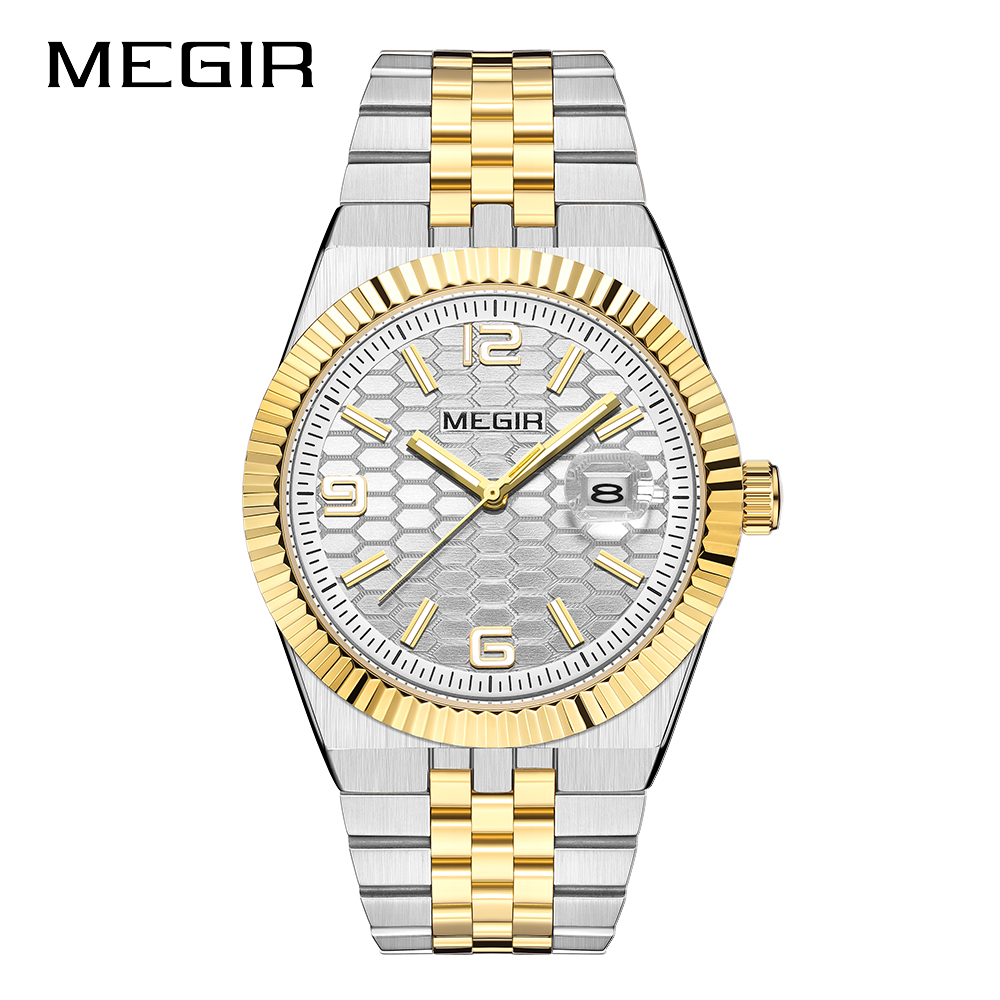 MEGIR New Men Watches Luxury Top Brand Business Waterproof Quartz Watch for Man Stainless Steel Luminous Male Date Wristwatch