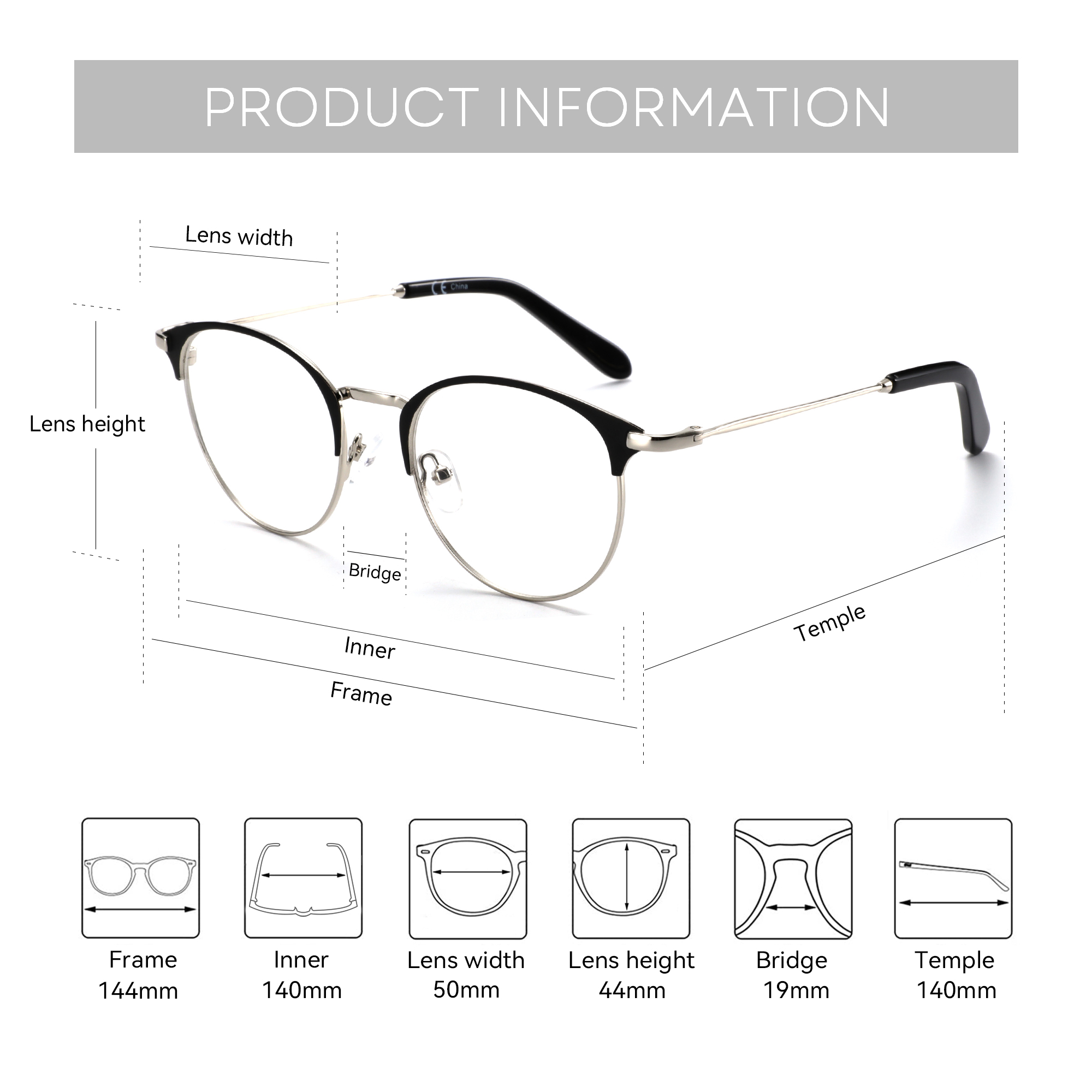 BLUEMOKY New men's and women's metal circular prescription glasses, progressive optical photochromic multifocal for myopia