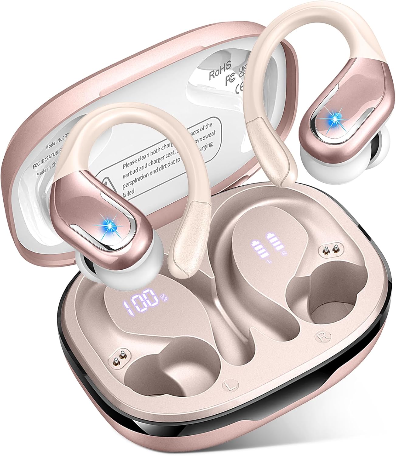 Wireless Earbuds Bluetooth 5.3 Headphones Sport,Bluetooth Earbuds with ENC Noise Canceling Mic,Wireless Headphones with Earhooks