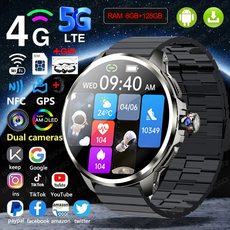 4G Full Network Smart Watch 1.95 inch Big Screen HD Video Call 8GB+128GB RAM 2100mAh Google Play WIFI GPS Sim Card 5G Smartwatch