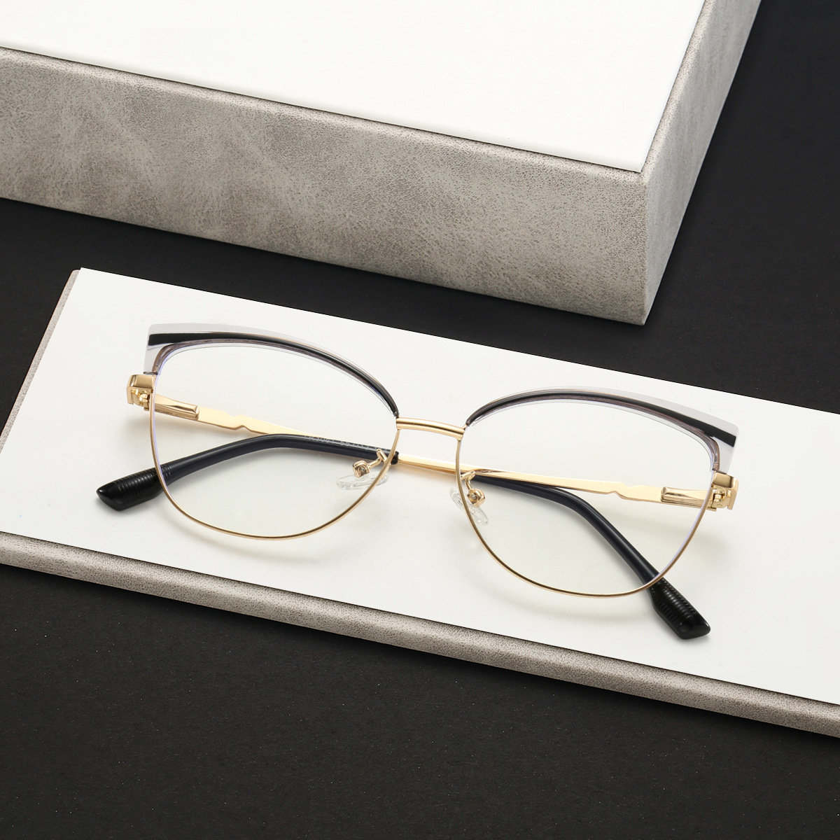 JMISUS Women's Trendy Butterfly Prescription Glasses Cateye Alloy Myopia Progressive Eyewear with Spring Leg