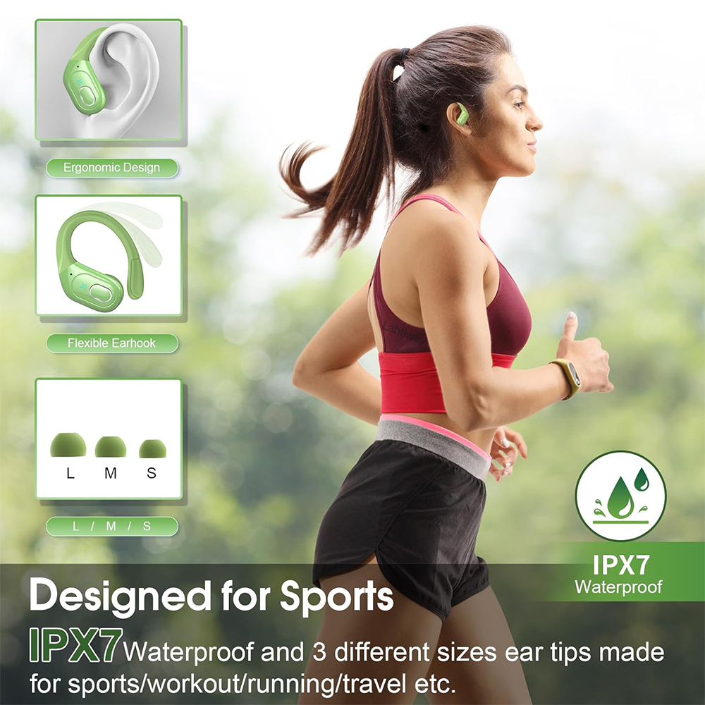 Bluetooth Headphones Wireless Earbuds 75Hrs Playtime with LED Charging Case Sport Ear Buds with Earhook Deep Bass IP7 Waterproof