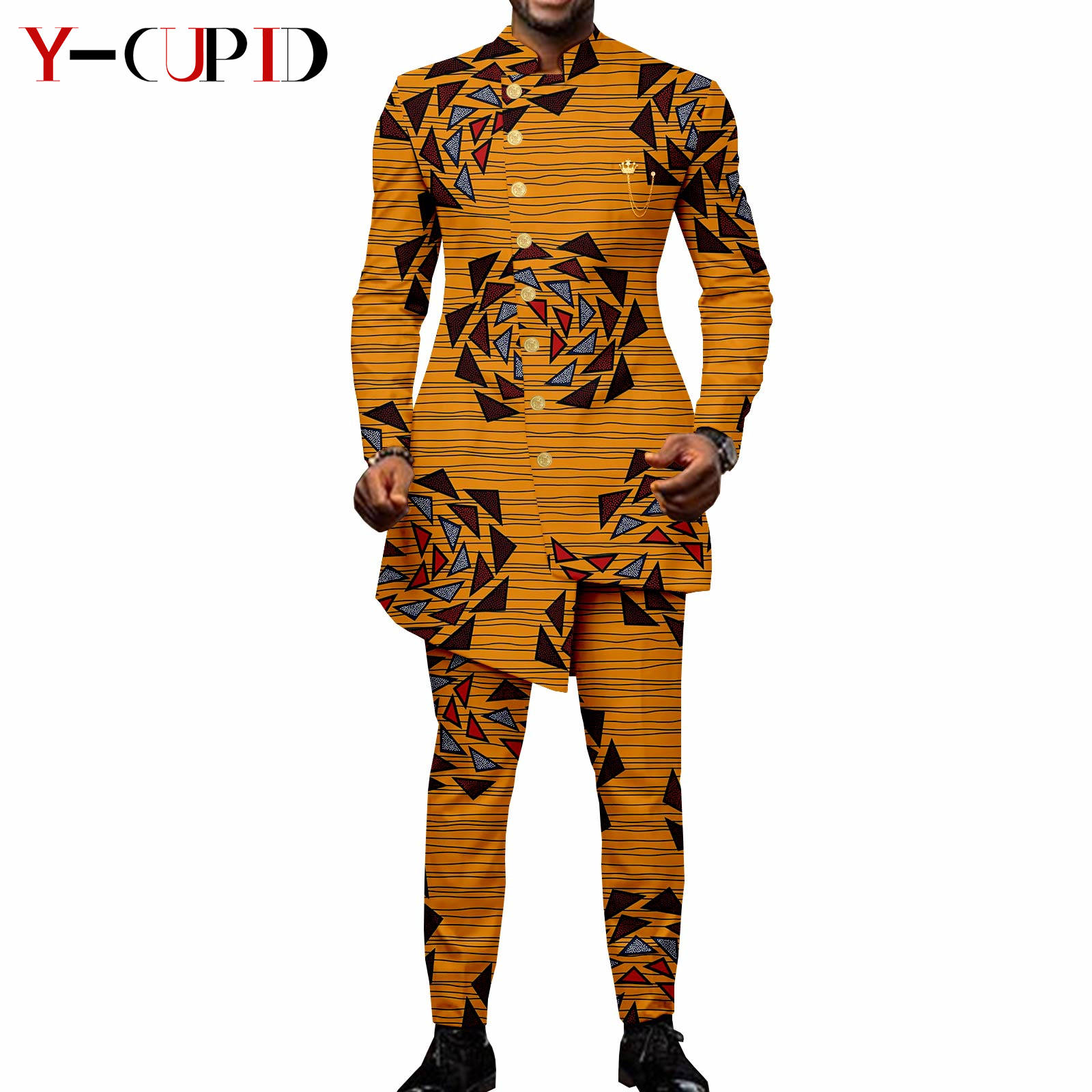 African Suits for Men Single Breasted Fit Jackets Matching Couple Outfits Bazin Riche Dashiki Print Dresses Trench Coats Y23C007