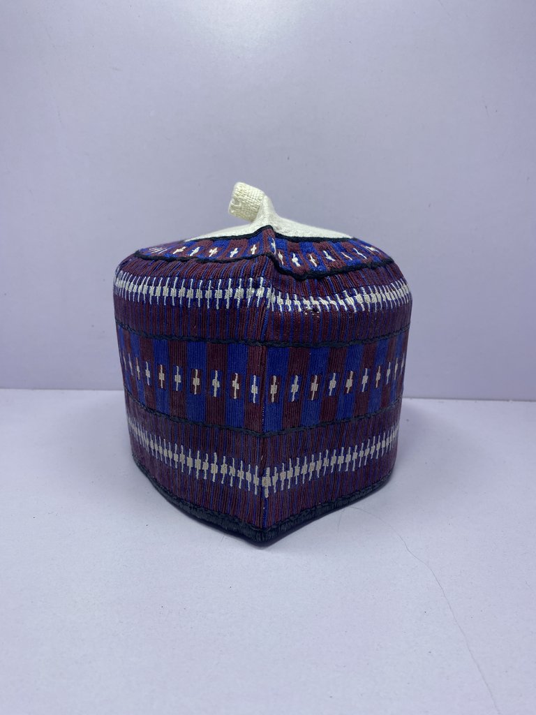 Blue White – Hausa/Fulani Cap, Kufi, Handwoven Cap, Zawa