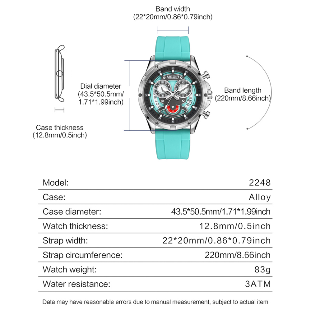 MEGIR Man Watch Quartz Waterproof Luxury Luminous Date Chronograph Silicone Men Wristwatch Military Sports Men's Watches