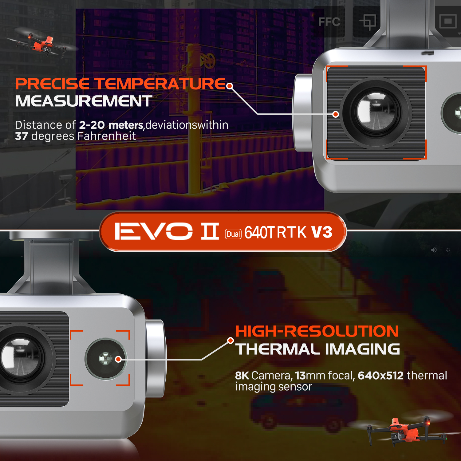 Autel Robotics EVO II Dual 640T RTK V3 Thermal Drone 6K Professional Camera Drone Centimeter-Level Positioning 38Min Flight Time