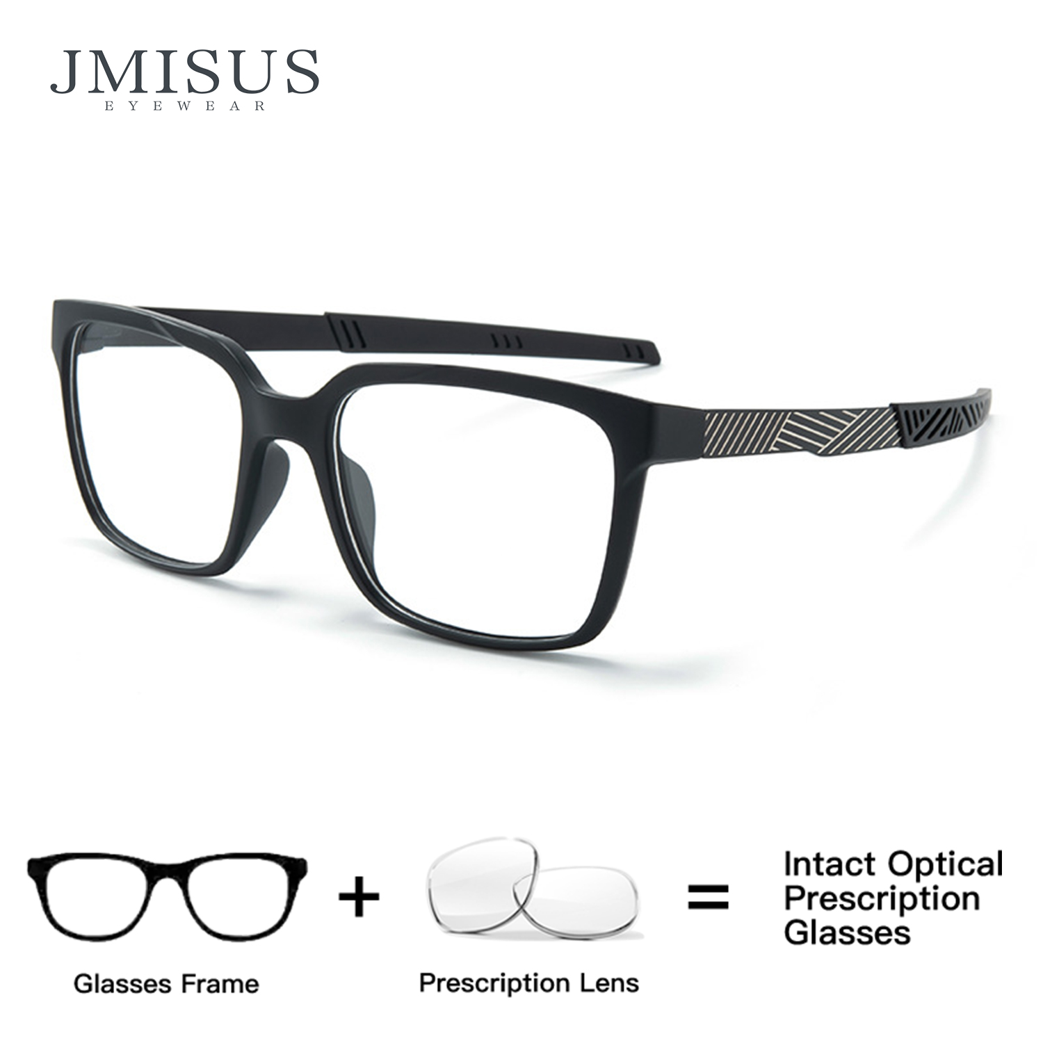 JMISUS Square Prescription Optical Sports Glasses Men Women Lightweight TR90 Frame Choose Polarized or Photochromic Lenses