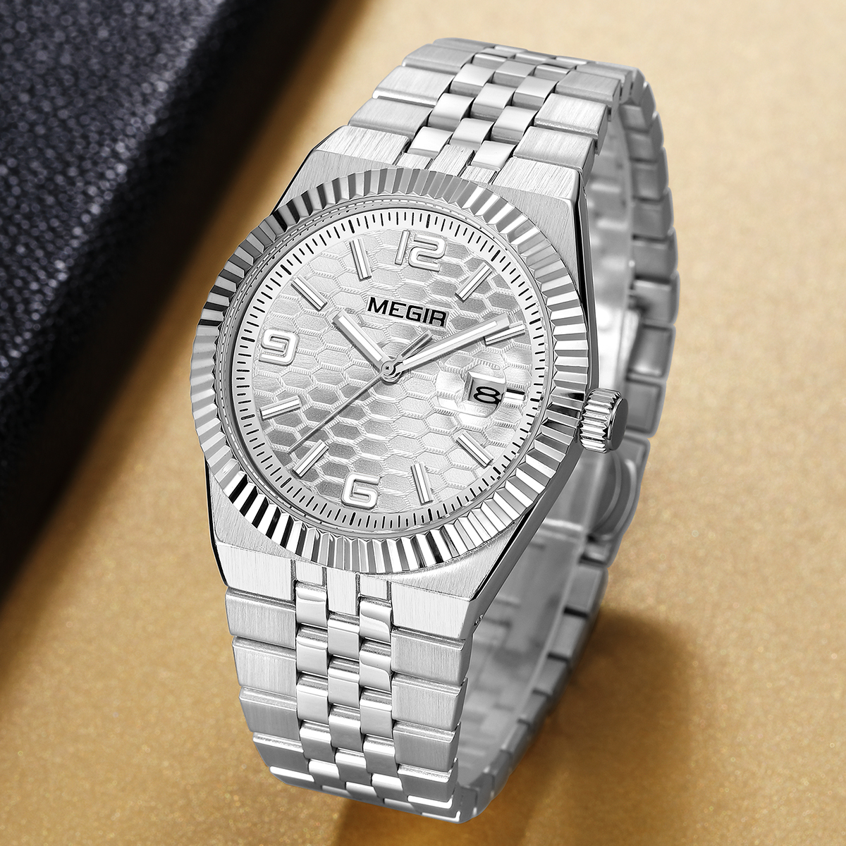 MEGIR Quartz Watch for Men Fashion Simple Business Style Analog Wristwatch with Stainless Steel Strap Date Luminous Hands