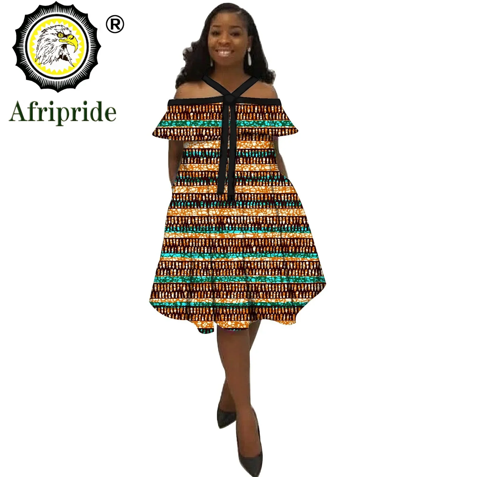African Dresses for Women's Explosion Models Spring Positioning Printing Ethnic Skirt with Bow Tie AFRIPRIADE S1925027
