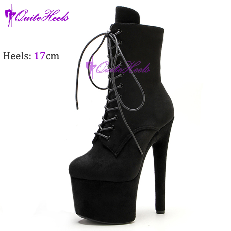 Hotales Black Matt Exotic Stripper Ankle Boots 17 20cm High Heels Platform Sexy Pole Dance Shoes Women 36-41
